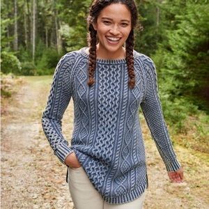 BOGO! LL BEAN SIGNATURE Cable Knit Fisherman Tunic Sweater Washed Blue XS